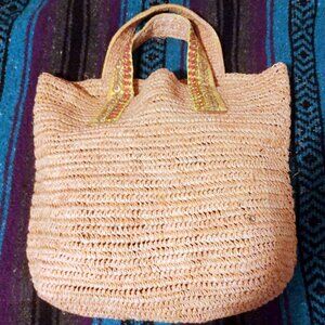 Nora Belle Large Embellished Tote Resort Chic Woven Raffia Boho Coastal Cowgirl